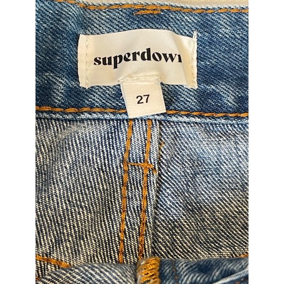 Superdown Button Down Denim Distressed High Rise Shorts Size 27 - Picture 2 of 4